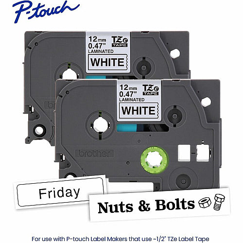 Brother Label Tape x 15/32" Width - Tape - Removable Adhesive - White - Polyester - Water Resistant - Laminated - 1 Each (BRTTZE2312PK)