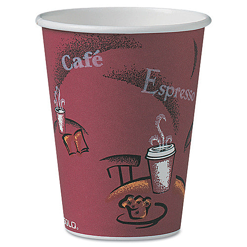 SOLO Paper Hot Drink Cups in Bistro Design, 12 oz, Maroon, 300/Carton (SCCOF12BI0041)