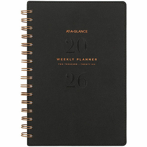 At-A-Glance Signature Large Wkly/Mthly Planner Large - Weekly, Monthly - 13 Month - January 2026 to January 2027 - 5 1/2" x 8 1/2" Sheet Size - Twin Wire - Black - Monthly Planner, Bleed Resistant Paper, Ruled, Monthly Tab, Holidays (AAGYP20001)