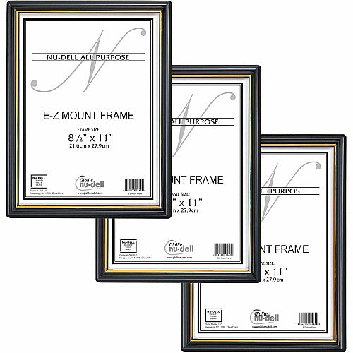 NuDell Golite nu-dell Easy Slide-In Document Frame Holds 8.50" x 11" Insert - Horizontal, Vertical - Plastic - Black - 3 / Pack (11888)