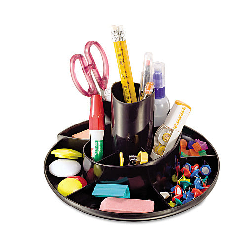 Universal Rotary Desk Organizer, 11 Compartments, Plastic, 8.75" Diameter x 5.38"h, Black (UNV08151)Universal Rotary Desk Organizer, 11 Compartments, Plastic, 8.75" Diameter x 5.38"h, Black (UNV08151)