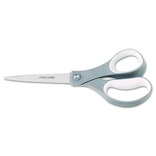 Fiskars Contoured Performance Scissors, 8" Long, 3.13" Cut Length, Straight Gray Softgrip Handle (1160001005)