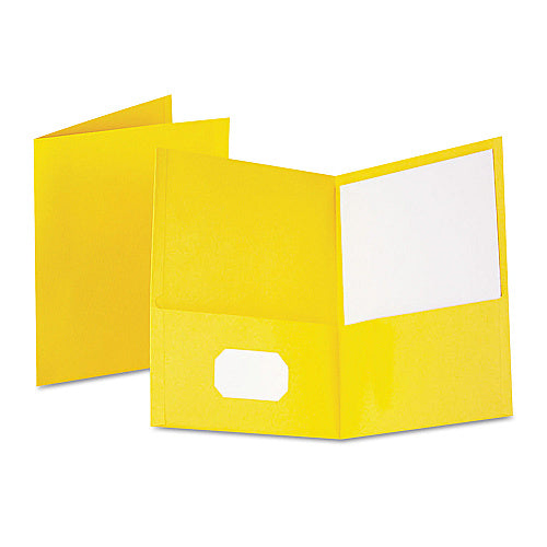 Oxford Twin-Pocket Folder, Embossed Leather Grain Paper, 0.5" Capacity, 11 x 8.5, Yellow, 25/Box (OXF57509)