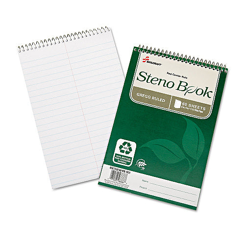 AbilityOne , SKILCRAFT Recycled Steno Pad, Gregg Rule, Green Cover, 60 White 6 x 9 Sheets, EA( NSN6002029)
