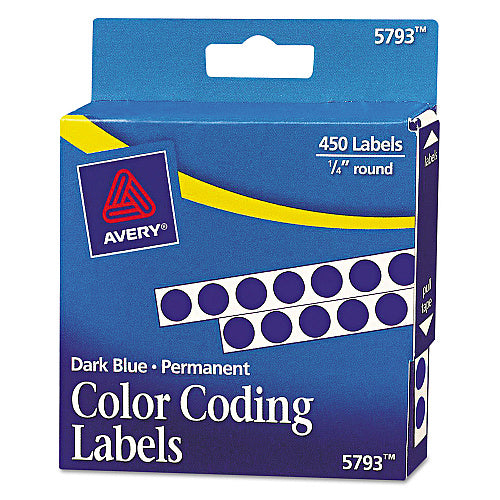Avery Handwrite-Only Permanent Self-Adhesive Round Color-Coding Labels in Dispensers, 0.25" dia, Dark Blue, 450/Roll, (5793) (05793)