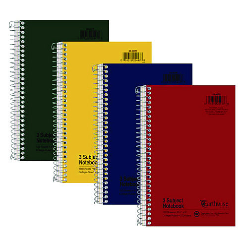 Earthwise by Oxford Recycled Small Notebooks, 3-Subject, Medium/College Rule, Randomly Assorted Covers, (150) 9.5 x 6 Sheets (TOP25447)
