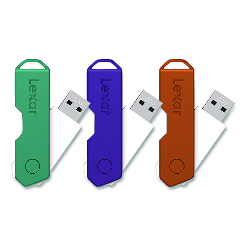 Lexar Twist Turn2 USB 2.0 Flash Drive, 32 GB, Orange/Purple/Teal, 3/Pack (LXR24388082)