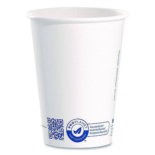 SOLO Recycled Content PCF Paper Hot Cups, ProPlanet Seal, 12 oz, White, 50/Pack (SCC412RCNPLANPK)