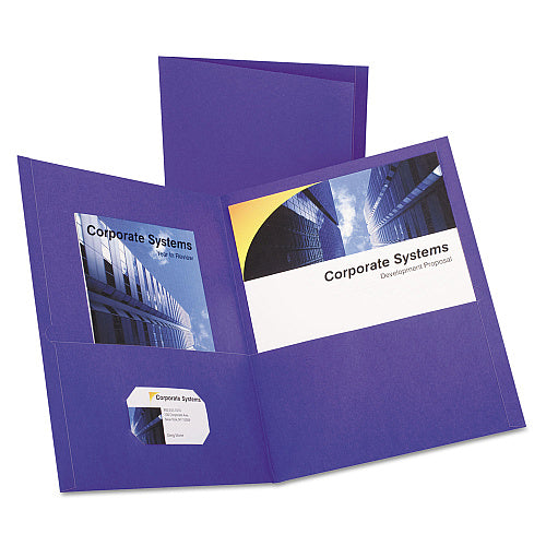 Oxford Twin-Pocket Folder, Embossed Leather Grain Paper, 0.5" Capacity, 11 x 8.5, Purple, 25/Box (OXF57514)