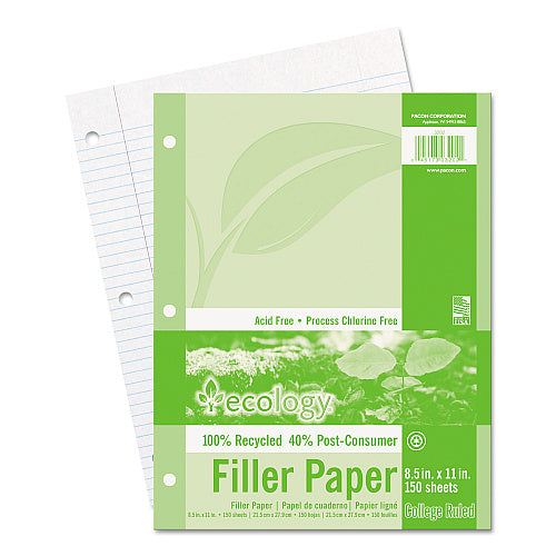 Pacon Ecology Filler Paper, 3-Hole, 8.5 x 11, Medium/College Rule, 150/Pack (PAC3202)