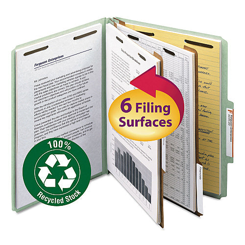 Smead Recycled Pressboard Classification Folders, 2" Expansion, 2 Dividers, 6 Fasteners, Letter Size, Gray-Green, 10/Box (SMD14023)