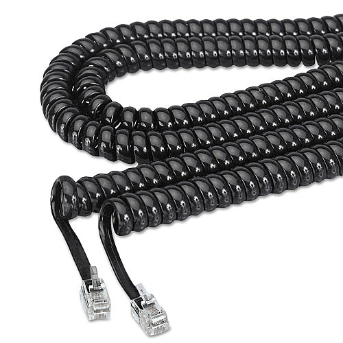 Softalk Coiled Phone Cord, Plug/Plug, 25 ft, Black (SOF42261)