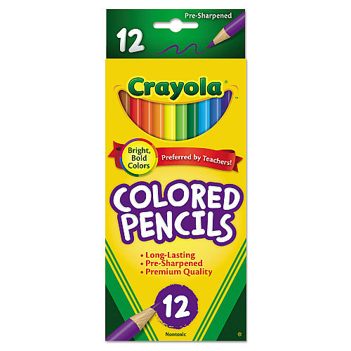 Crayola Long-Length Colored Pencil Set, 3.3 mm, 2B, Assorted Lead and Barrel Colors, Dozen (CYO684012)