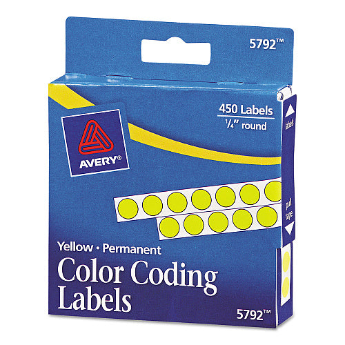 Avery Handwrite-Only Permanent Self-Adhesive Round Color-Coding Labels in Dispensers, 0.25" dia, Yellow, 450/Roll, (5792) (05792)