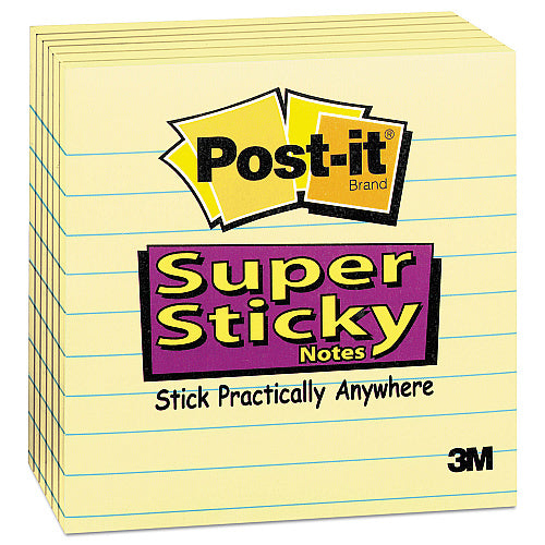 Post-it Pads in Canary Yellow, Note Ruled, 4" x 4", 90 Sheets/Pad, 6 Pads/Pack (MMM6756SSCY)