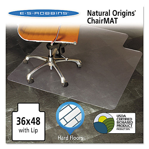 ES Robbins Natural Origins Chair Mat with Lip For Hard Floors, 36 x 48, Clear (ESR143002)