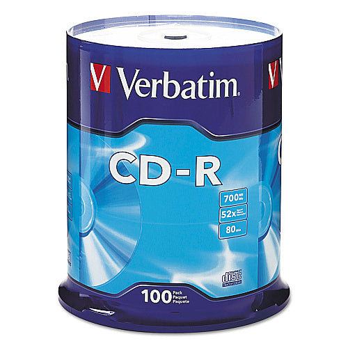 Verbatim CD-R Recordable Disc, 700 MB/80 min, 52x, Spindle, Silver, 100/Pack (VER94554)