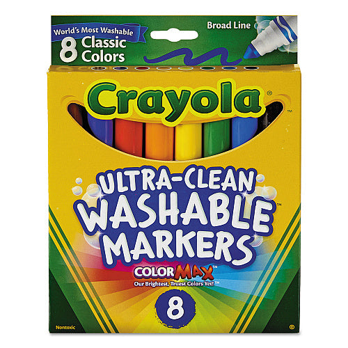 Crayola Ultra-Clean Washable Markers, Broad Bullet Tip, Assorted Colors, 8/Pack (CYO587808)