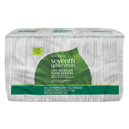 Seventh Generation 100% Recycled Napkins, 1-Ply, 11 1/2 x 12 1/2, White, 250/Pack (SEV13713PK)