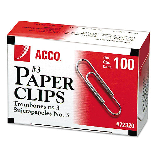 Acco® Smooth Economy Paper Clip, Steel Wire, No. 3, Silver, 10 Boxes (72320)