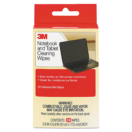 3M Notebook Screen Cleaning Wet Wipes, Cloth, 1-Ply, 7 x 4, Unscented, White, 24/Pack (CL630)(SPRSWIPEXBIO)