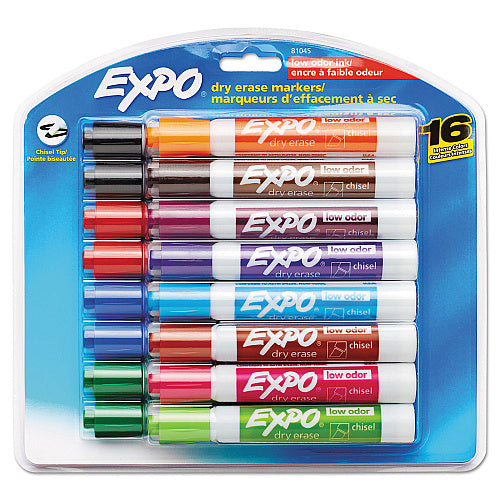 EXPO Low-Odor Dry-Erase Marker, Broad Chisel Tip, Assorted Colors, 16/Set (SAN81045)