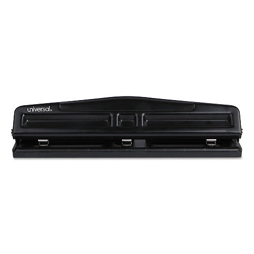 Universal 12-Sheet Deluxe Two- and Three-Hole Adjustable Punch, 9/32" Holes, Black (UNV74323)