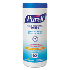 PURELL Premoistened Hand Sanitizing Wipes, Cloth, 5.75 x 7, Fresh Citrus, White, 100/Canister 100/BX (GOJ911112EA)