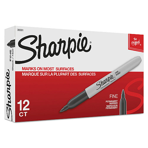 Sharpie Fine Tip Permanent Marker, Fine Bullet Tip, Black, Dozen (SAN30001B)