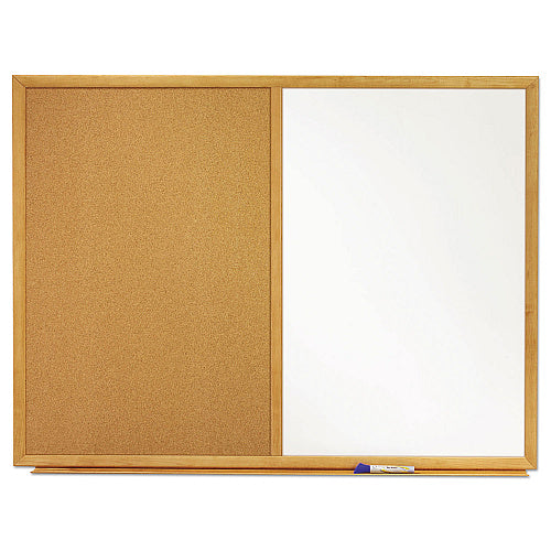 Quartet Bulletin/Dry-Erase Board, Melamine/Cork, 36 x 24, Brown/White Surface, Oak Finish Frame (QRTS553)