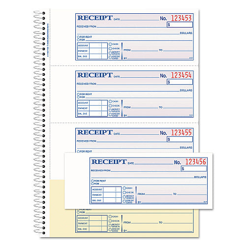 Adams TOPS Money/Rent Receipt Book, Two-Part Carbon, 7 x 2.75, 4 Forms/Sheet, 200 Forms Total (ABFSC1182)