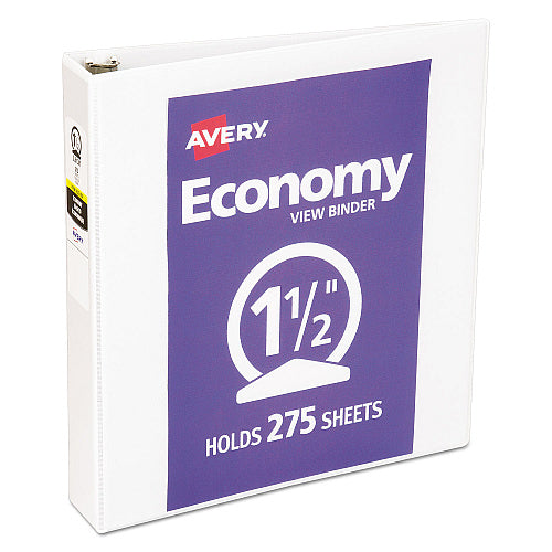 Avery Economy View Binder with Round Rings , 3 Rings, 1.5" Capacity, 11 x 8.5, White, (AVE5726) (05726)