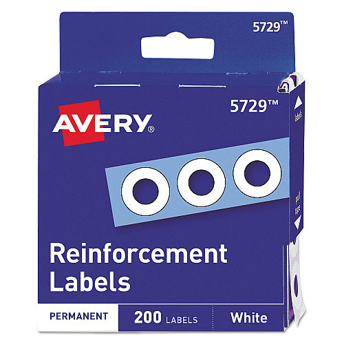 Avery Dispenser Pack Hole Reinforcements, 0.25" Dia, White, 200/Pack, (5729) (AVE05729)