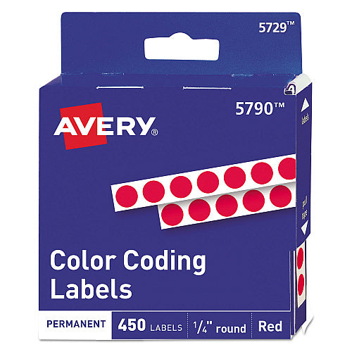 Avery Handwrite-Only Permanent Self-Adhesive Round Color-Coding Labels in Dispensers, 0.25" dia, Red, 450/Roll, (5790) (05790)