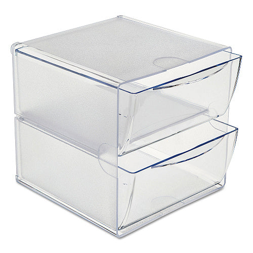 Deflecto Stackable Cube Organizer, 2 Compartments, 2 Drawers, Plastic, 6 x 7.2 x 6, Clear (DEF350101)