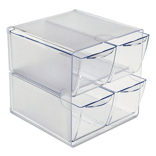 Deflecto Stackable Cube Organizer, 4 Compartments, 4 Drawers, Plastic, 6 x 7.2 x 6, Clear (DEF350301)