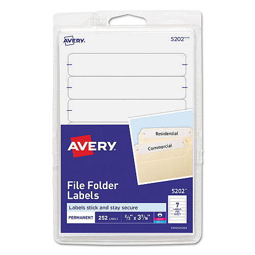 Avery Printable 4" x 6" - Permanent File Folder Labels, 0.69 x 3.44, White, 7/Sheet, 36 Sheets/Pack, (5202) (05202)