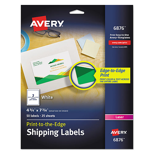Avery Vibrant Laser Color-Print Labels w/ Sure Feed, 4.75 x 7.75, White, 50/Pack (AVE6876)
