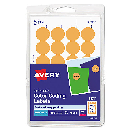 Avery Printable Self-Adhesive Removable Color-Coding Labels, 0.75" dia, Neon Orange, 24/Sheet, 42 Sheets/Pack, (5471) (05471)