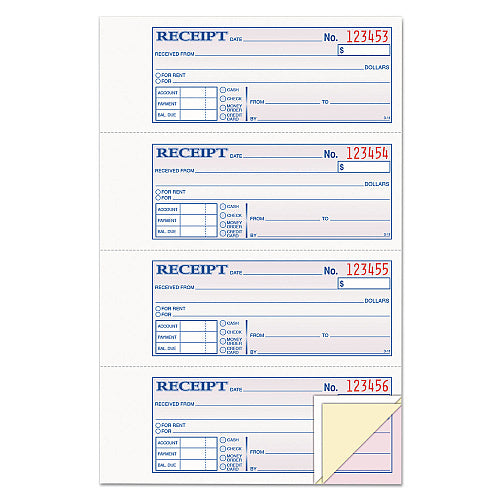 Adams Receipt Book, Three-Part Carbonless, 7.19 x 2.75, 4 Forms/Sheet, 100 Forms Total (ABFTC1182)