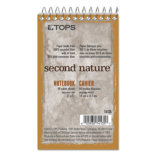 TOPS Second Nature Wirebound Notepads, Narrow Rule, Randomly Assorted Cover Colors, 50 White 3 x 5 Sheets (TOP74135)