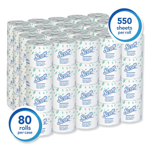 Scott Essential Standard Roll Bathroom Tissue for Business, Septic Safe, 2-Ply, White, 550 Sheets/Roll, 80 Rolls/CS (04460RL)