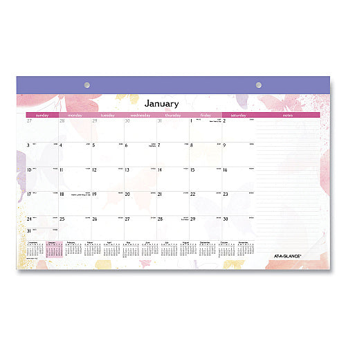 AT-A-GLANCE Watercolors Monthly Desk Pad Calendar, Butterfly Artwork, 17.75 x 11, White Sheets, Purple Binding, 12-Month (Jan-Dec): 2026 (AAGSK91705)