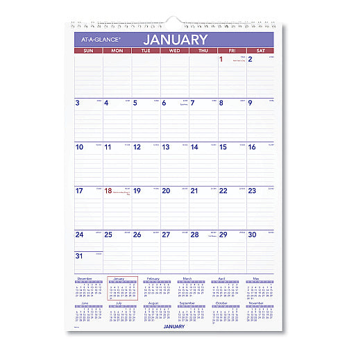 AT-A-GLANCE Monthly Wall Calendar with Ruled Daily Blocks, 12 x 17, White Sheets, 12-Month (Jan to Dec): 2026 (AAGPM228)