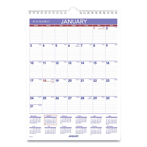 AT-A-GLANCE Monthly Wall Calendar with Ruled Daily Blocks, 8 x 11, White Sheets, 12-Month (Jan to Dec): 2026 (AAGPM128)