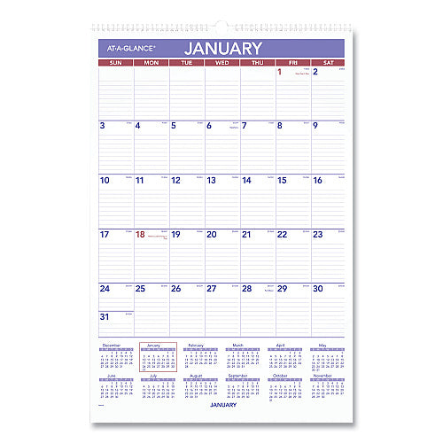 AT-A-GLANCE Monthly Wall Calendar with Ruled Daily Blocks, 15.5 x 22.75, White Sheets, 12-Month (Jan to Dec): 2026 (AAGPM328)