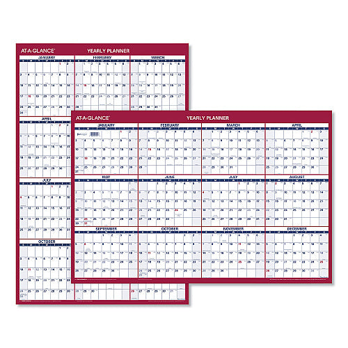 AT-A-GLANCE Erasable Vertical/Horizontal Wall Planner, 24 x 36, White/Blue/Red Sheets, 12-Month (Jan to Dec): 2026 (AAGPM2628)