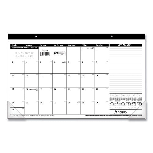AT-A-GLANCE Compact Desk Pad, 18 x 11, White Sheets, Black Binding, Clear Corners, 12-Month (Jan to Dec): 2026 (AAGSK1400)
