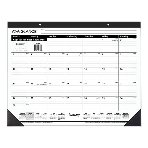 At-A-Glance Monthly Desk Pad Calendar Standard - Julian Dates - Monthly - 1 Year - January 2026 to December 2026 - 1 Month Single Page Layout - 21 3/4" x 17" Sheet Size - White Sheet - 2.87" x 2.37" Block - Headband - Desk Pad  (AAGSK2400)