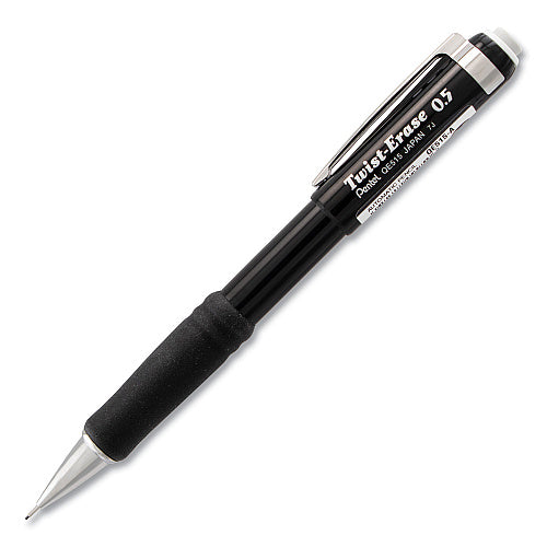 Pentel Twist-Erase III Mechanical Pencil, 0.5 mm, HB (#2), Black Lead, Black Barrel (PENQE515A)